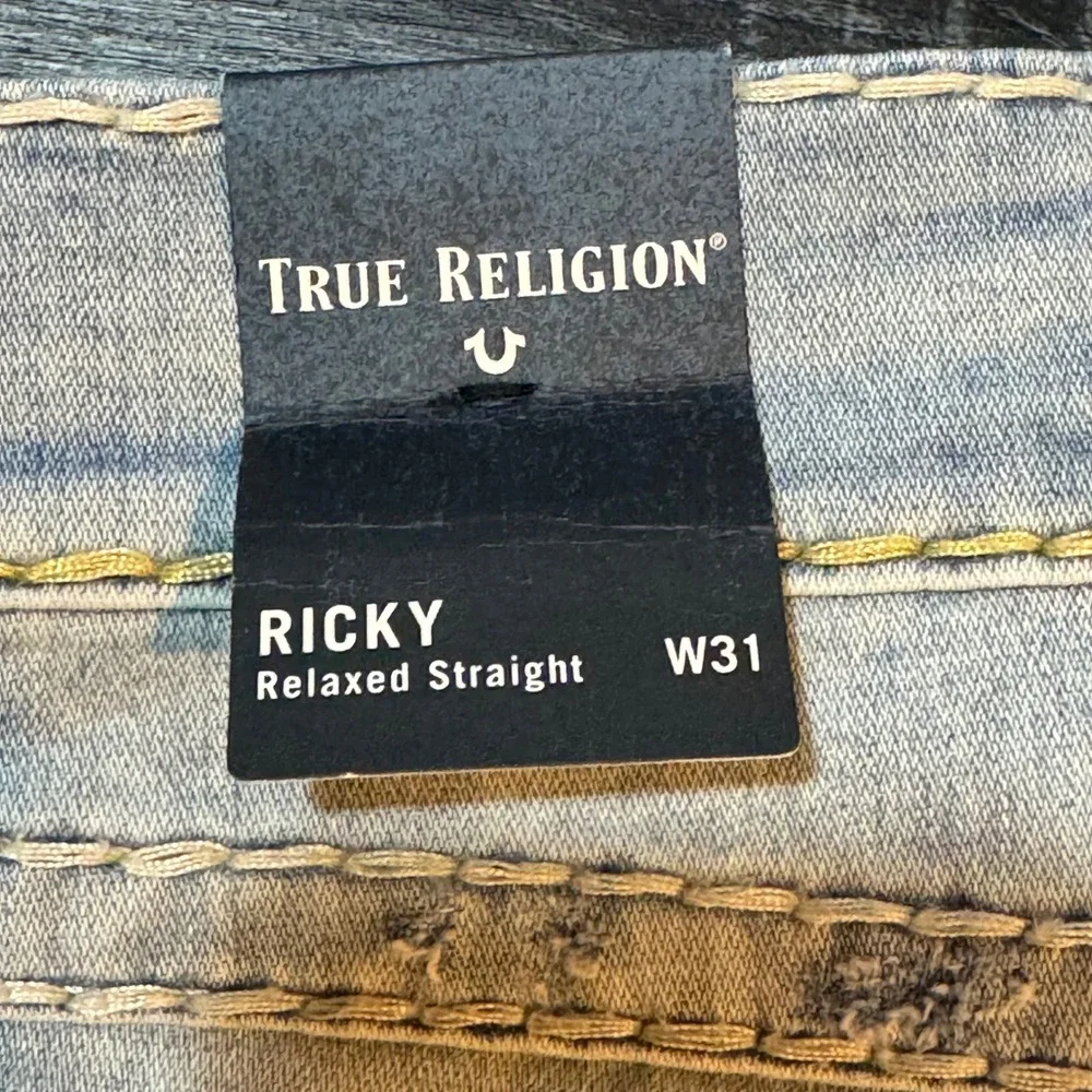 NWT True Religion Ricky Super T Flap Jeans Size‎ 31 Light Wash Distressed $299
